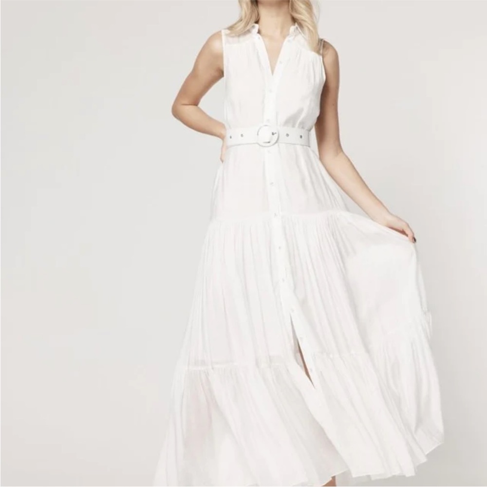 elliatt gaily white sleevless tiered button down long maxi shirt dress size XS